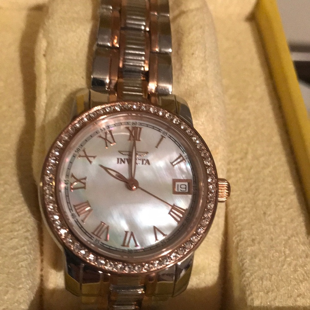 Invicta pearl fade rose gold and silver diamond